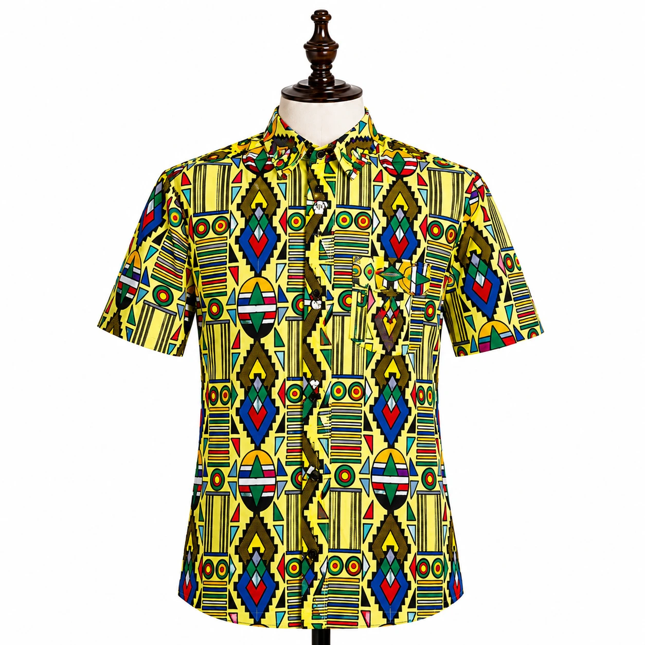 Camisa Masculina de Manga Curta Estilo Africano