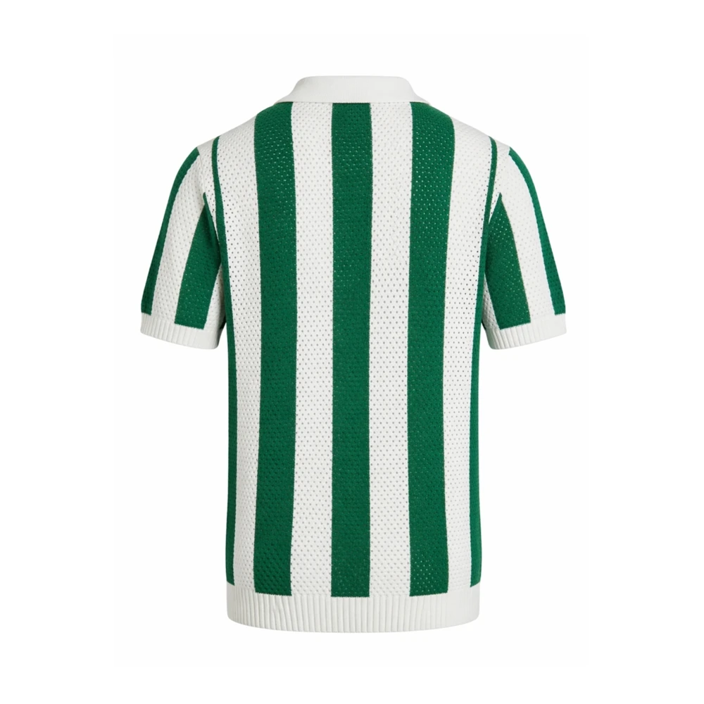 Polo Masculina Listrada Verde & Branca – Estilo Moderno, Conforto e Elegância Casual