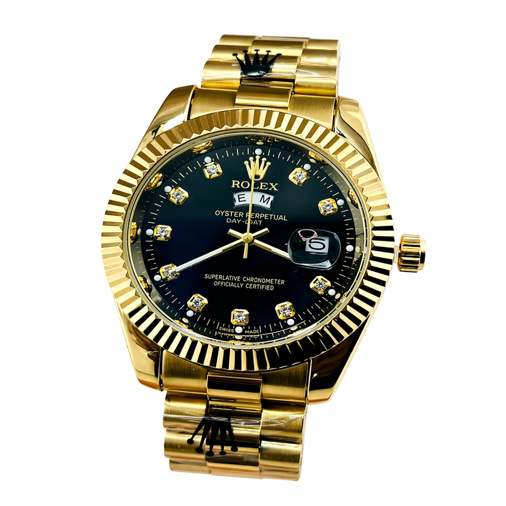 Relógio Masculino Luxo Estilo Day-Date Premium (Dourado, Preto e Prata)