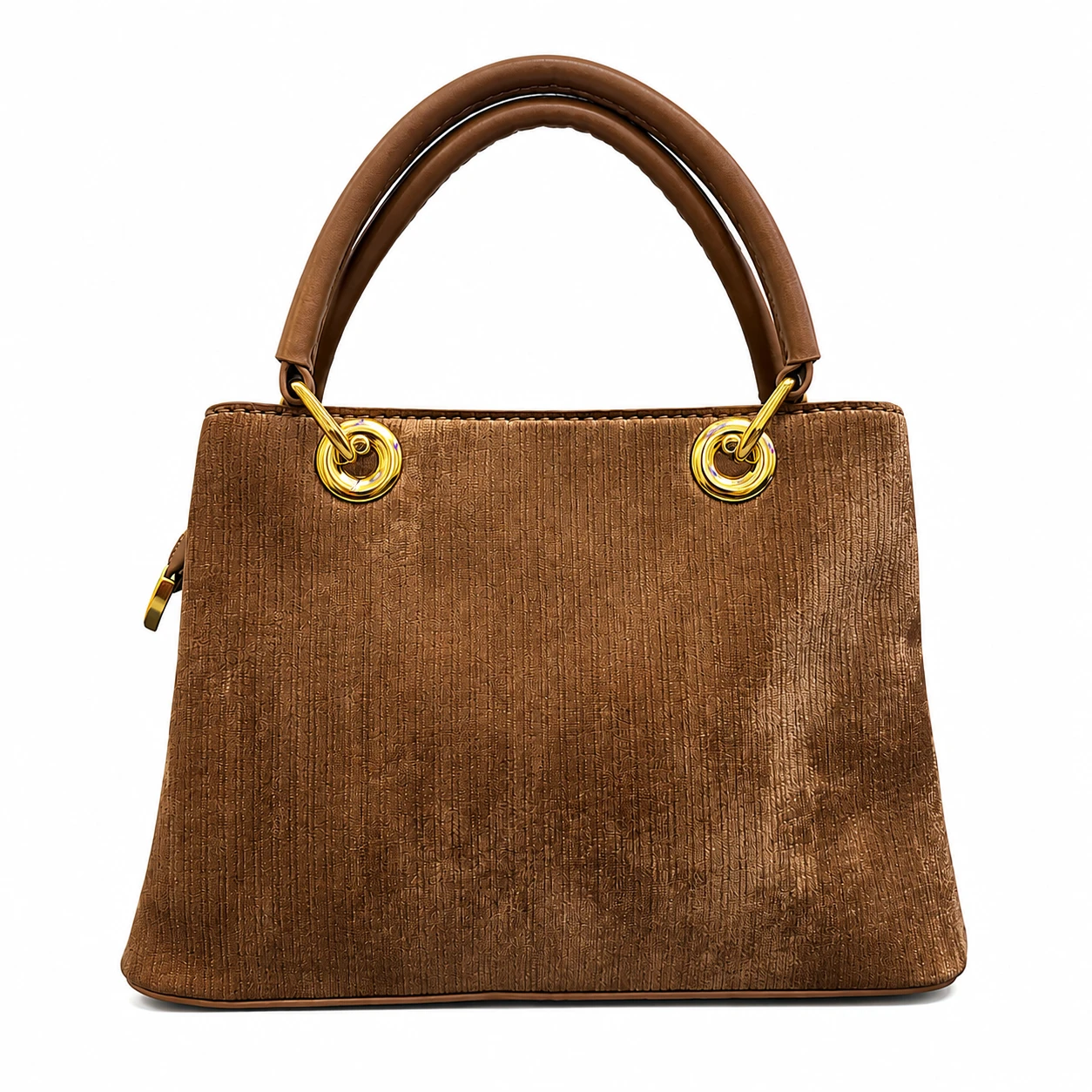 Bolsa Feminina Castanha com Alça de Mão e Detalhes Dourados