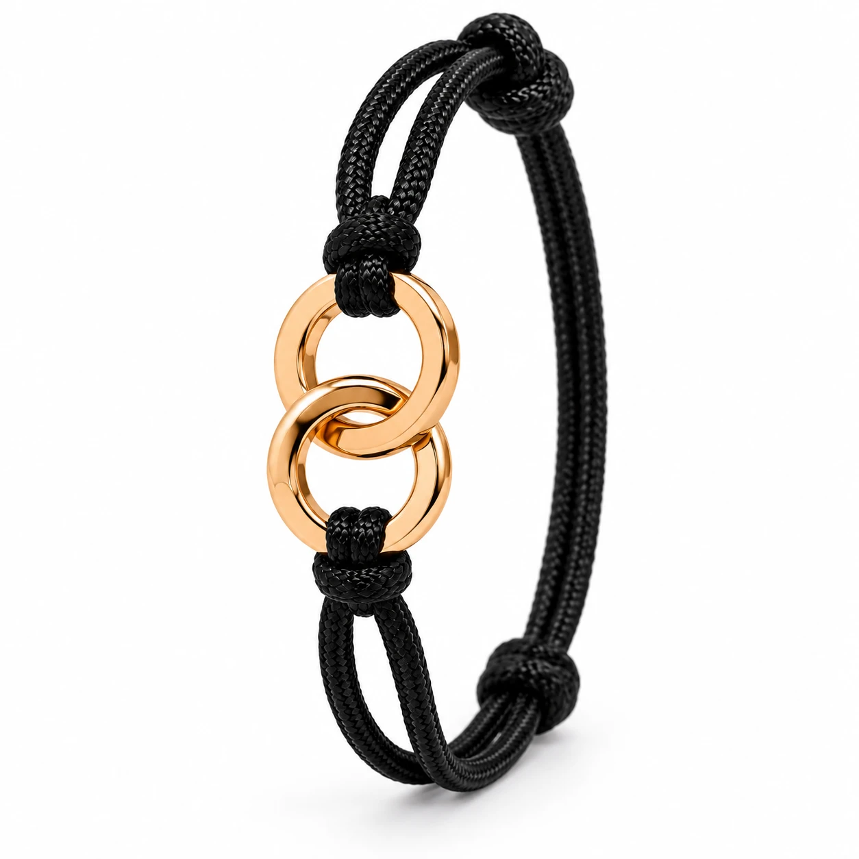 Pulseira de Corda com Anéis Entrelaçados – Vermelha e Preta