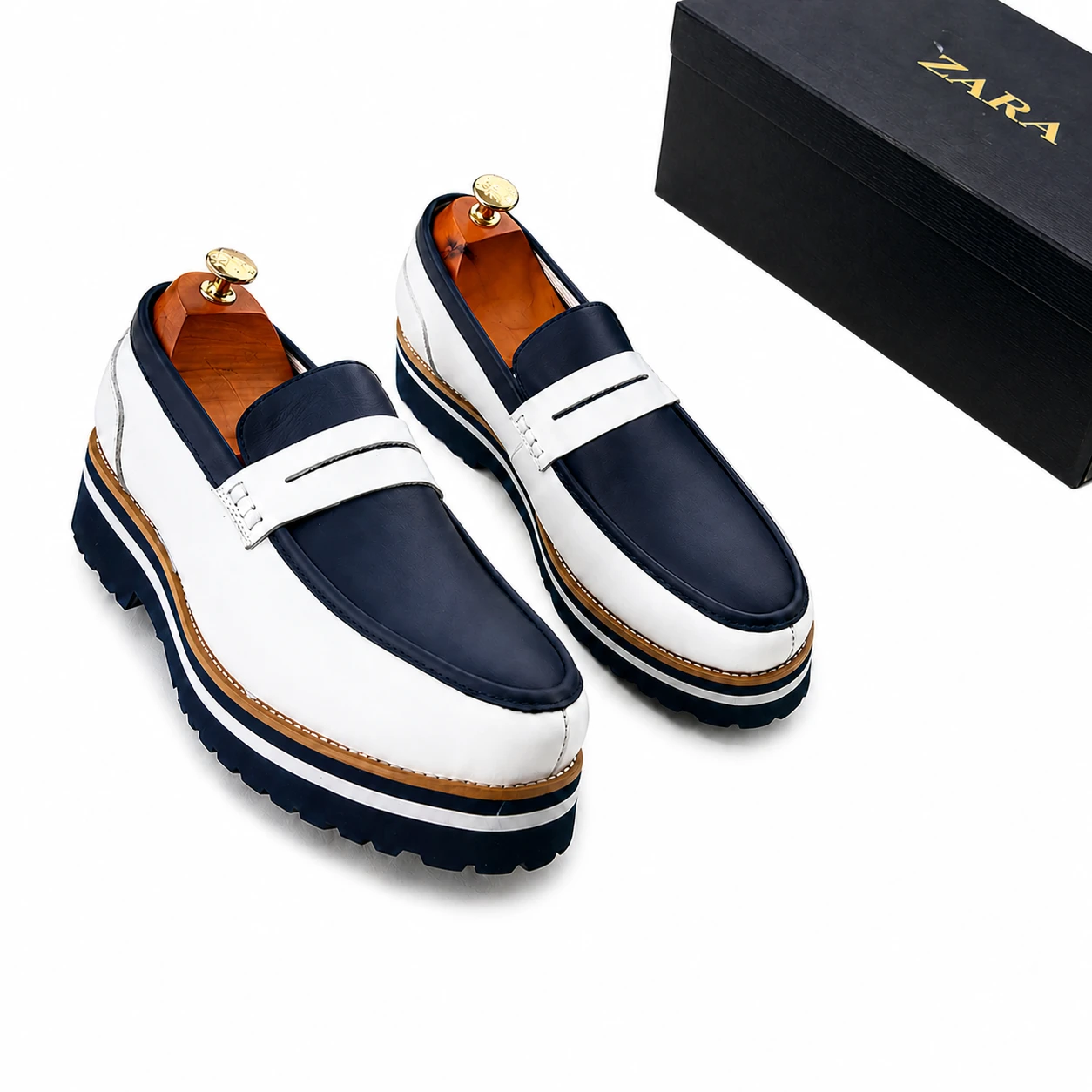 Sapato Loafer Masculino Zara Bicolor com Sola Chunky