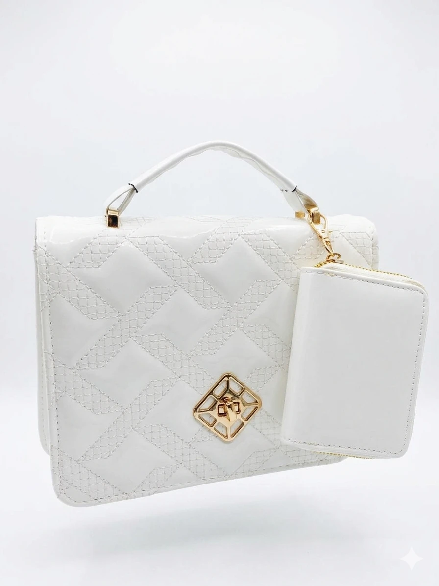 Bolsa Feminina Elegante Matelassê Branca com Carteira (Conjunto Premium)