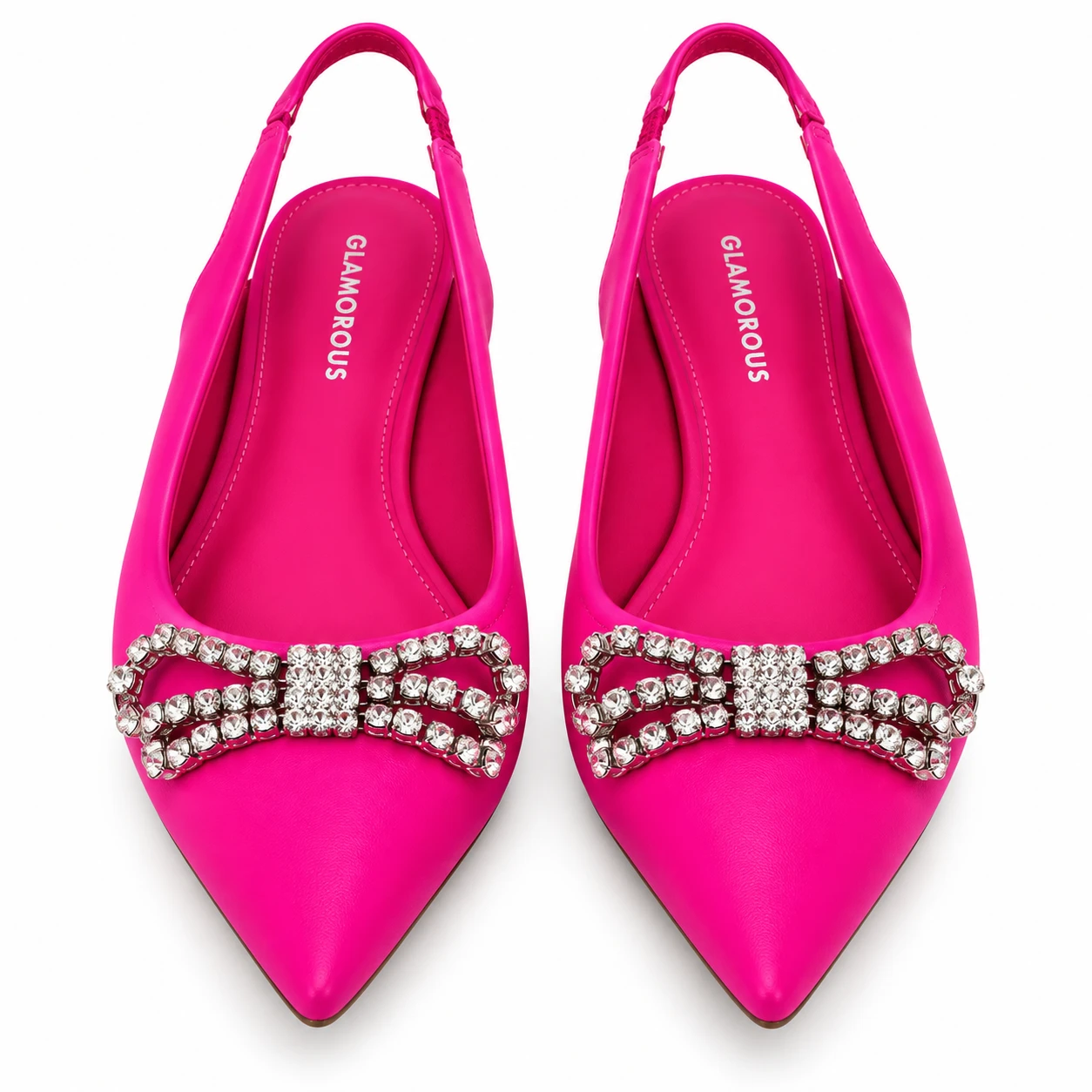 Sapatilha Feminina Slingback Glamorous Rosa com Laço de Pedrarias