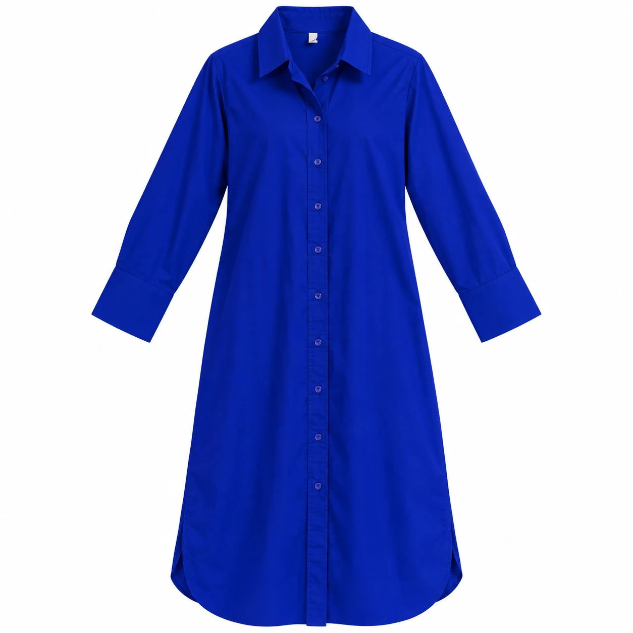 Vestido Camiseiro Feminino Longo Azul com Botões