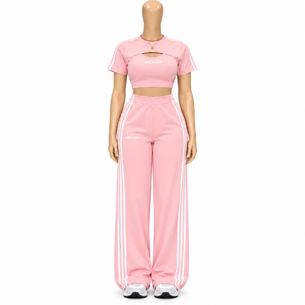 Conjunto Feminino Milano – Cropped e Calça Desportiva com Listras Laterais