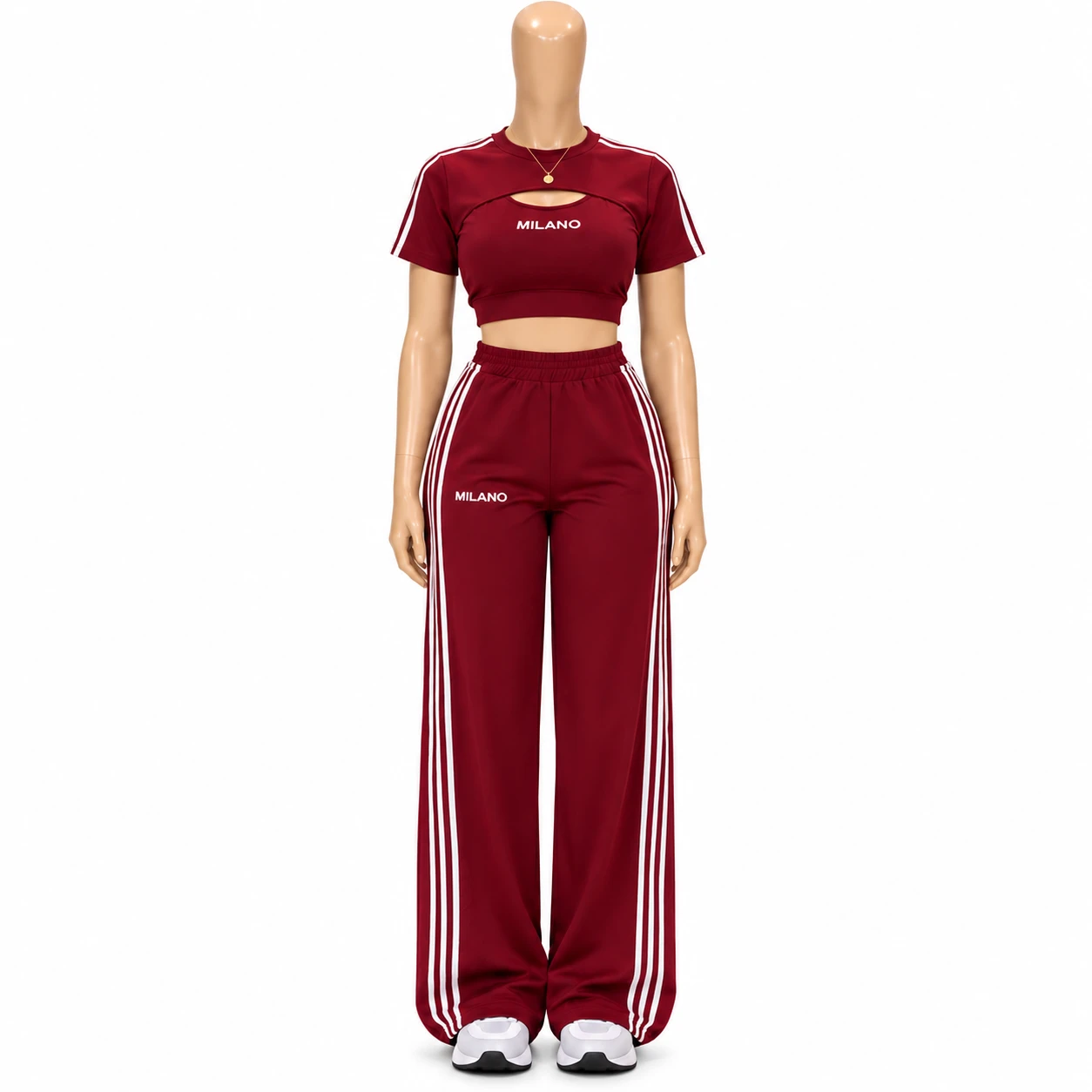 Conjunto Feminino Milano – Cropped e Calça Desportiva com Listras Laterais