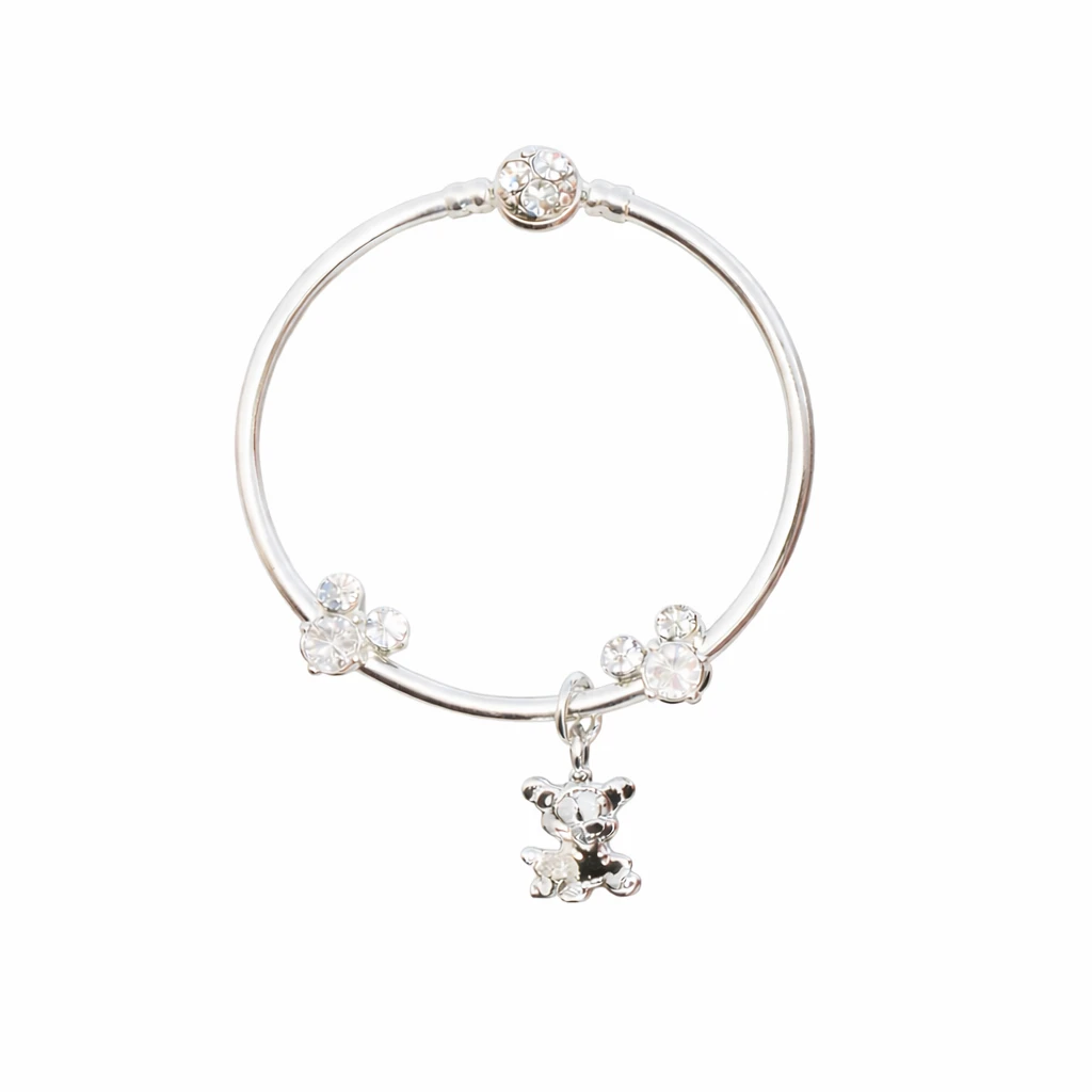 Pulseira Feminina Prateada Elegante com Pingente Charmoso e Pedras Brilhantes