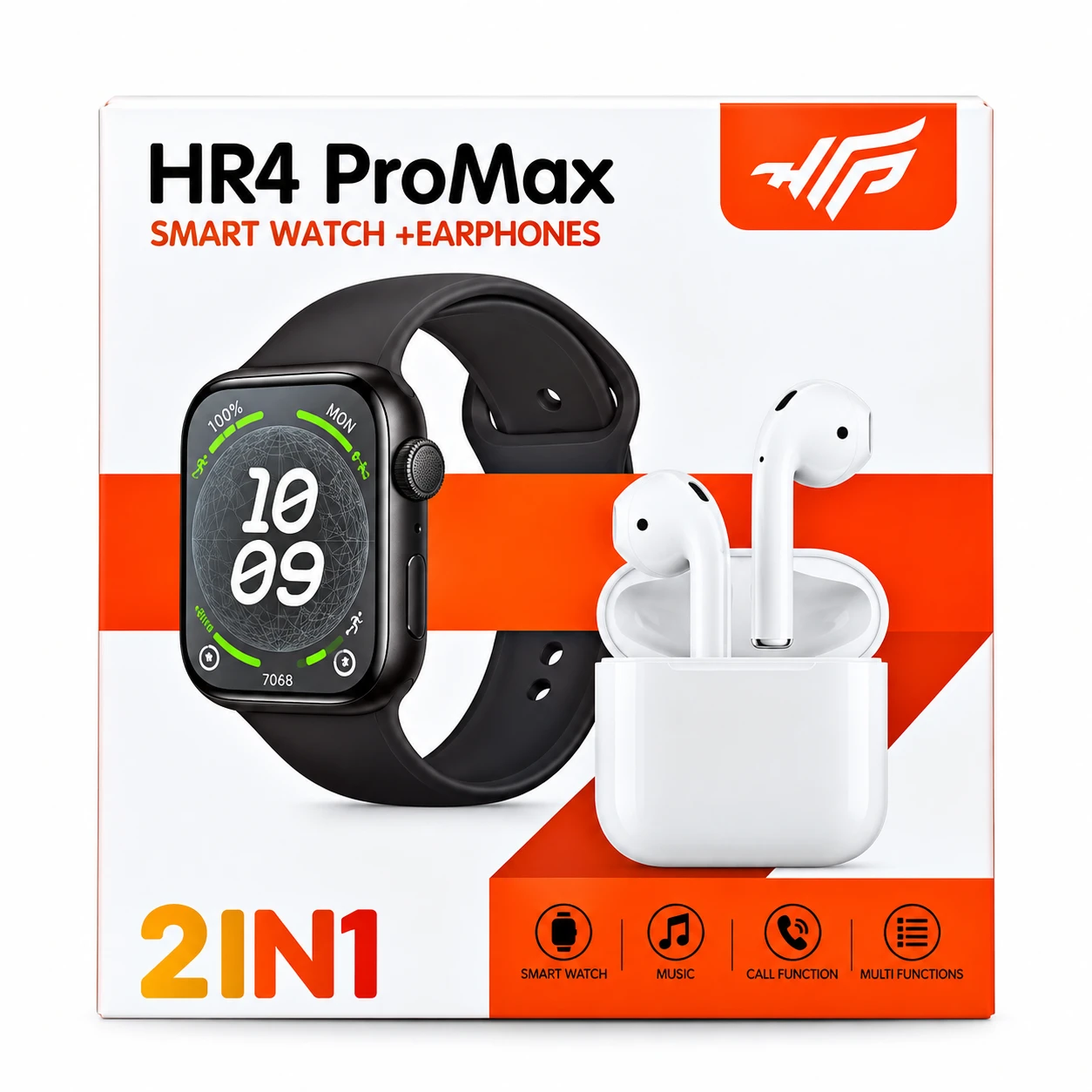 Kit 2 em 1 Smartwatch HR4 Pro Max + Auriculares Bluetooth Sem Fio