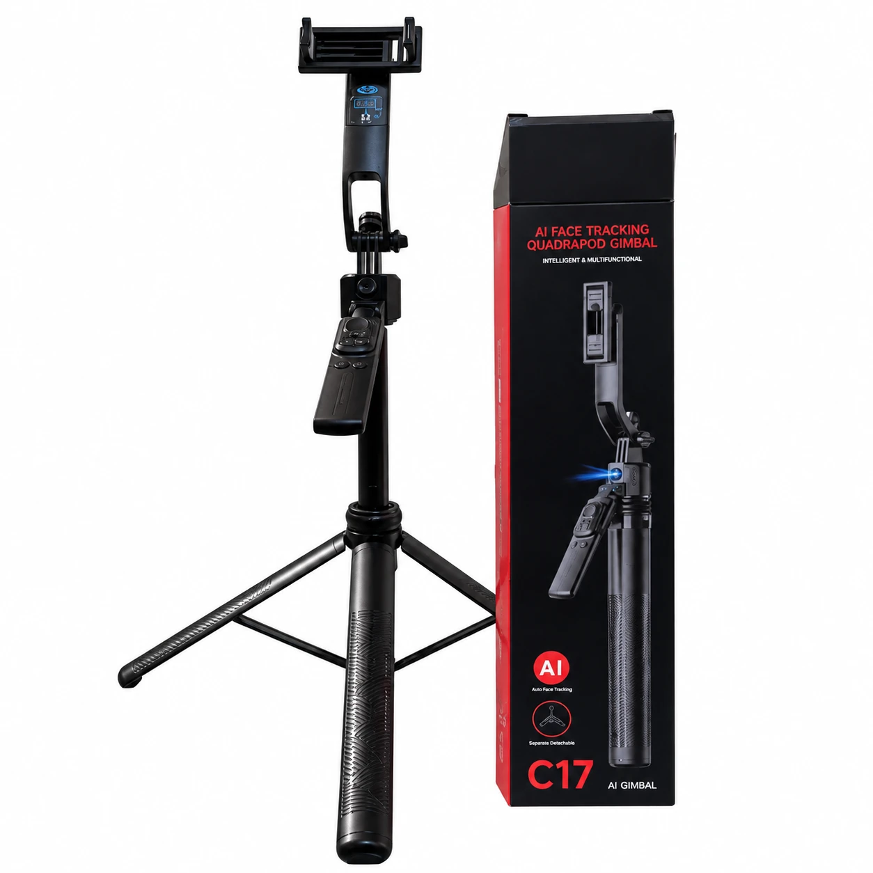 Gimbal C17 com Tripé e Rastreamento Facial por IA para Smartphone