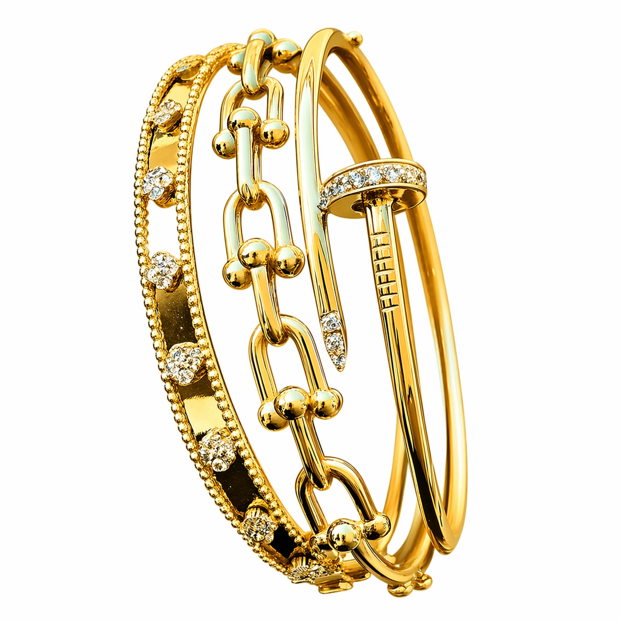 Pulseiras Douradas Femininas Luxo – Conjunto Elegante com Strass e Design Moderno