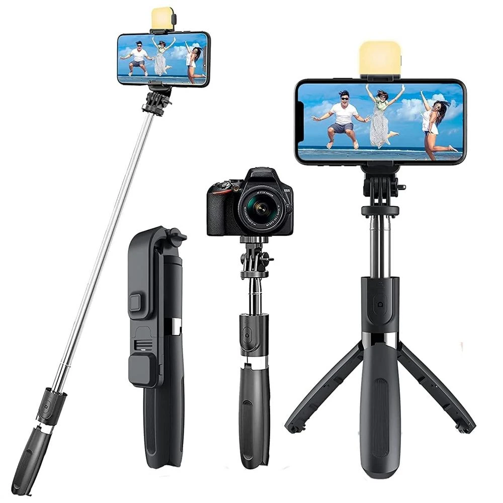 Tripé Selfie Stick Bluetooth PepKoala com Luz LED e Controle Remoto
