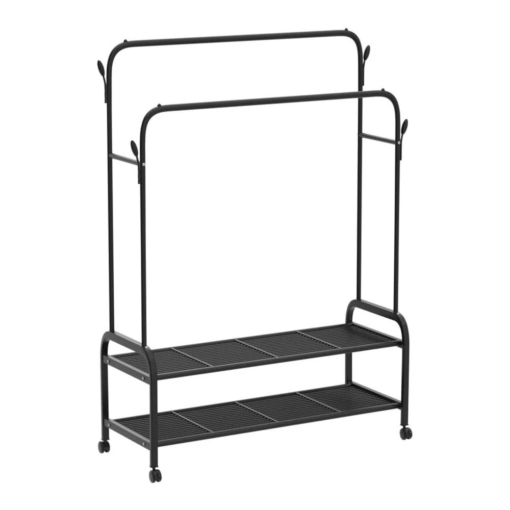 Varal Duplo com Rodas HomeCloud em Aço Inoxidável com Prateleira Inferior – Organizador Multifuncional Preto
