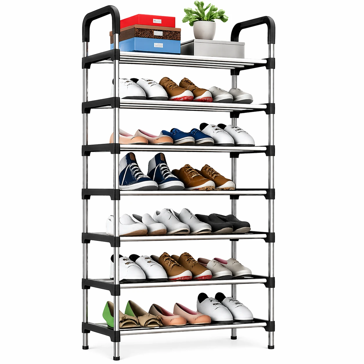 Sapateira Vertical 8 Andares em Aço Inox – Organizador Multiuso para 18 Pares (Desmontável e Ajustável)