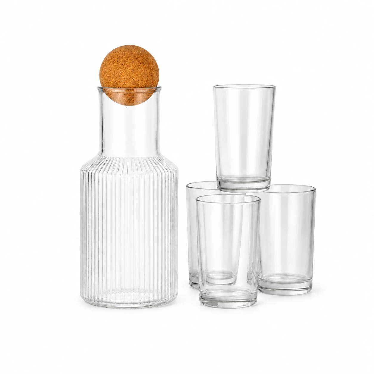 Conjunto de Garrafa de Vidro Canelada com Copos – Kit Elegante para Bebidas