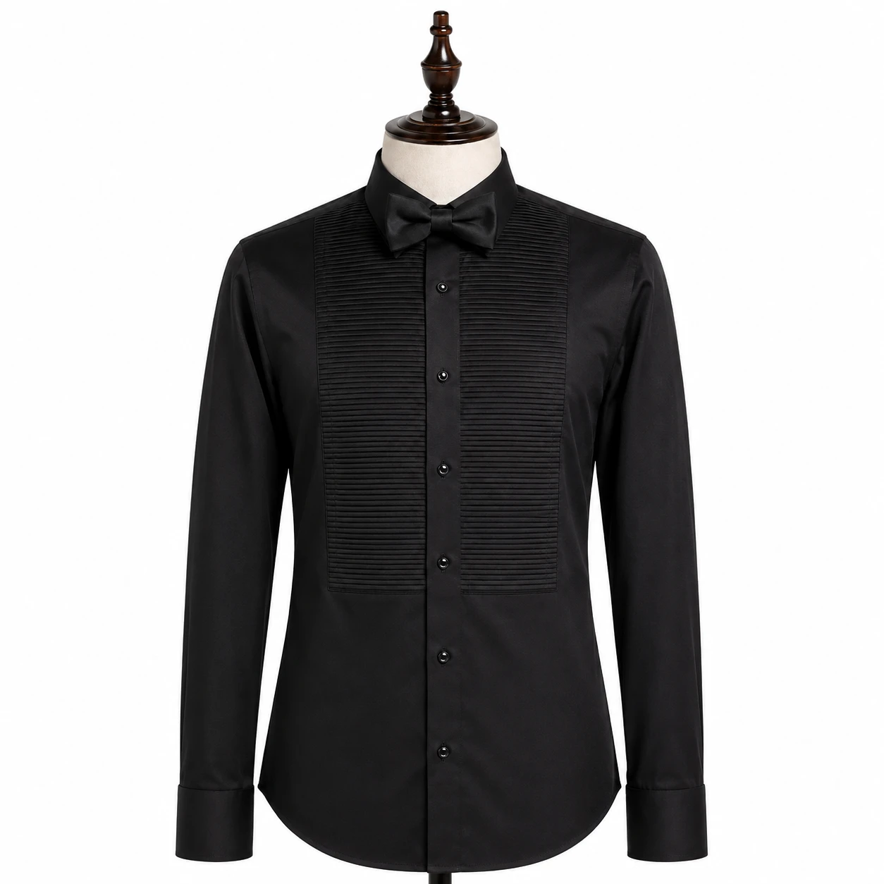 Camisa Masculina Preta Social de Gala com Laço
