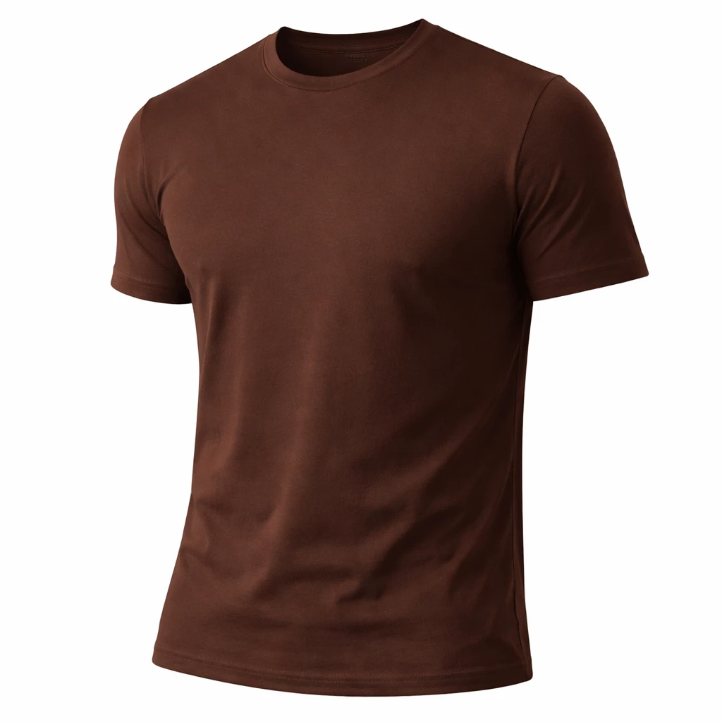 Camiseta Masculina Básica Marrom Slim Fit Manga Curta Gola Redonda