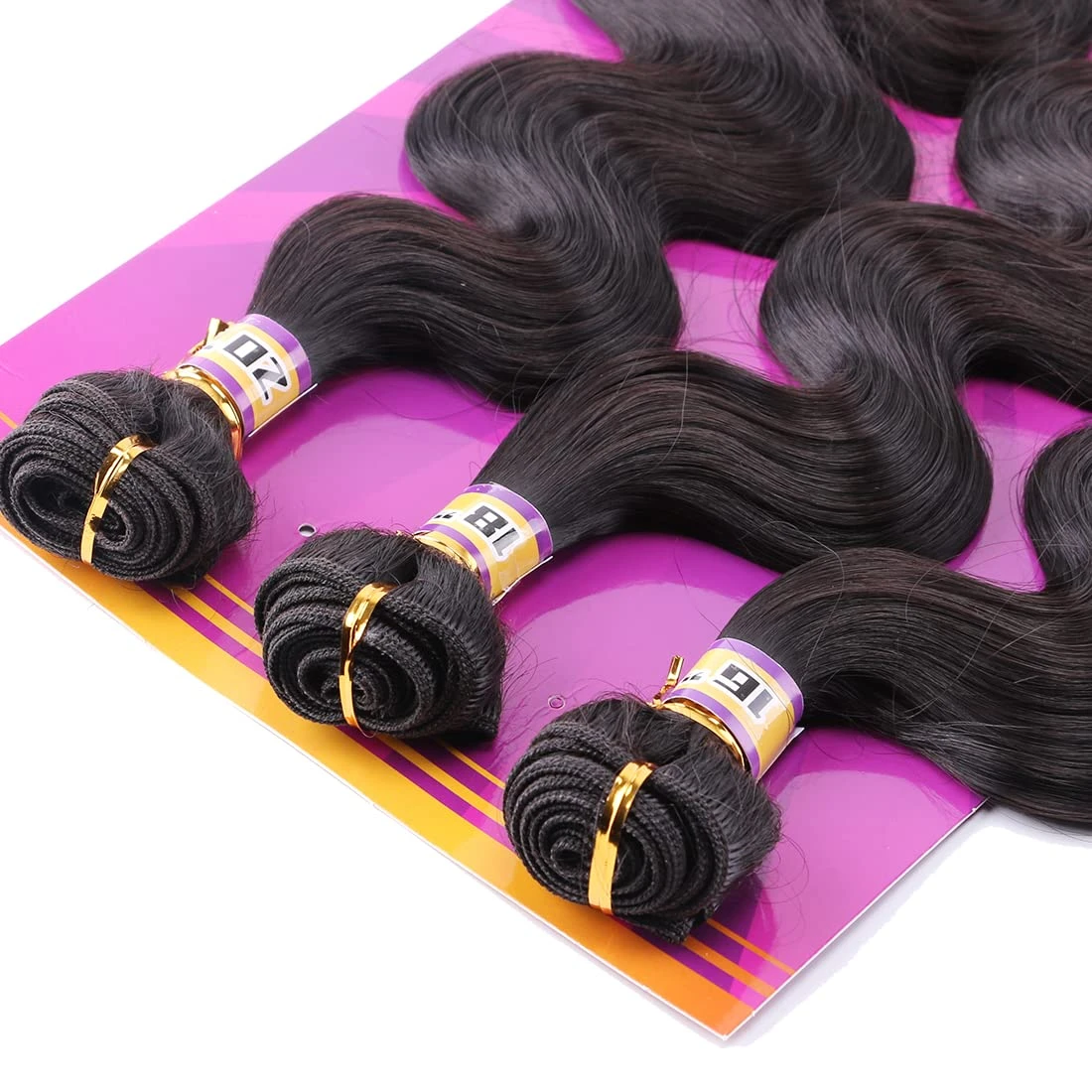 Cabelo Sintético Ondulado Preto Natural 40,5cm – 5 Mechas / 3 Feixes