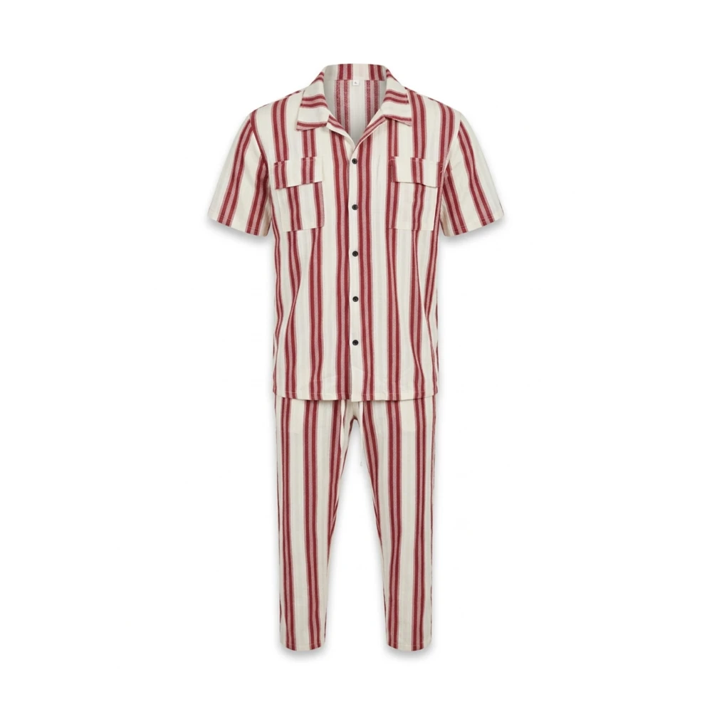 Conjunto Masculino Casual Listrado (Camisa + Calça) Estilo Verão Premium