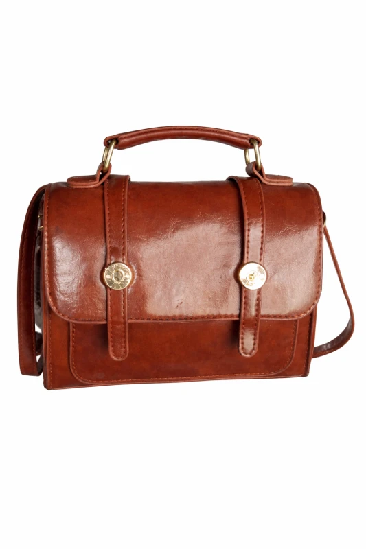 Bolsa Feminina Vintage em Couro Sintético Marrom com Alça de Ombro