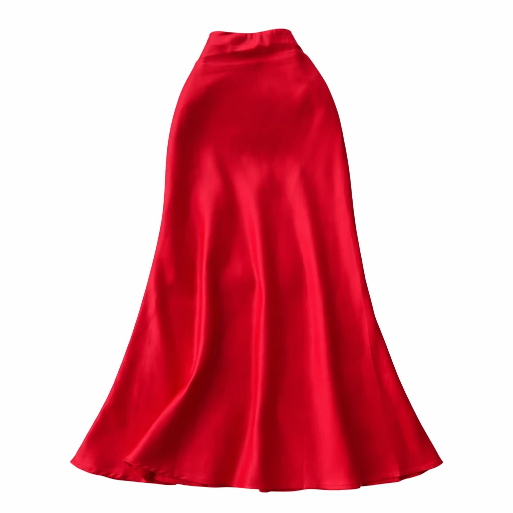 Saia Longa Satin Elegante Cinza – Cintura Alta Premium