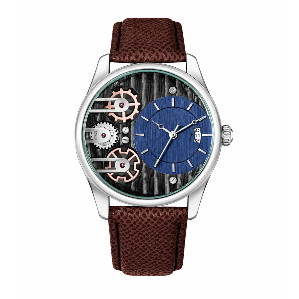 Relógio Masculino TOMI Gear Luxury com Pulseira em Couro + Caixa (2 em 1)