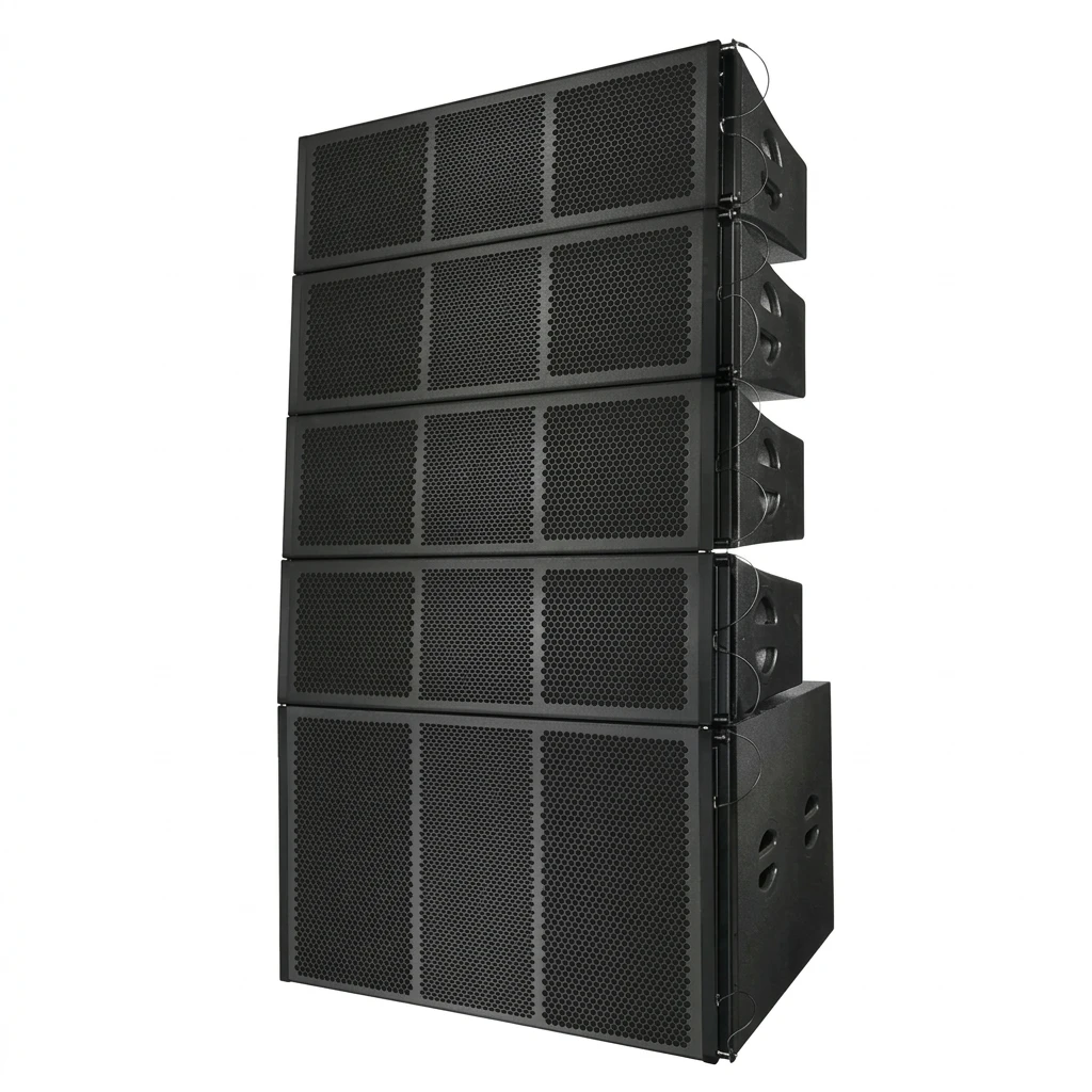 Sistema Line Array Profissional de Som (Colunas Empilhadas com Subwoofer)