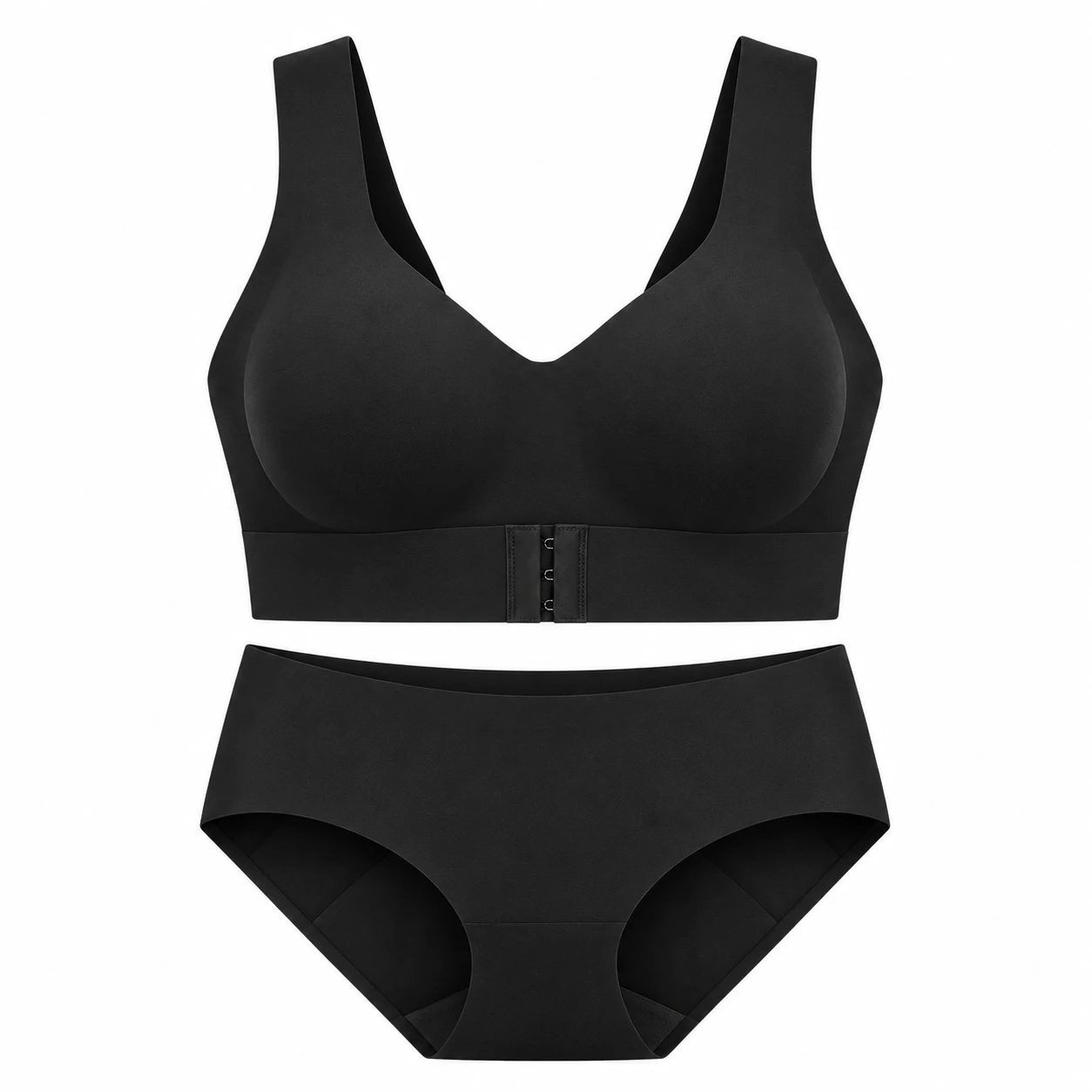 Conjunto Feminino de Sutiã Sem Aro e Cueca de Cintura Alta – Bege e Preto