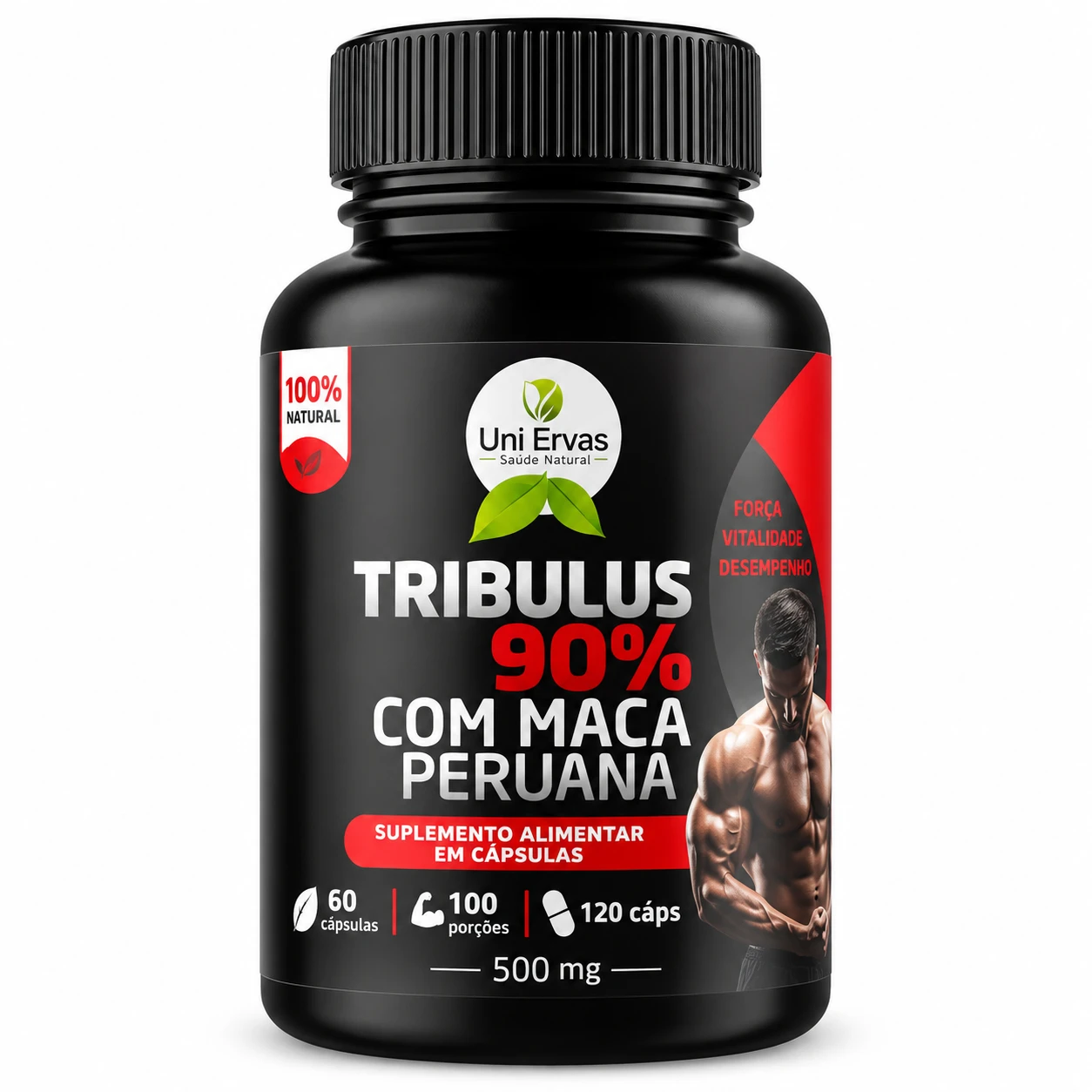 Uni Ervas Tribulus Terrestris 90% com Maca Peruana 500mg – 60 Cápsulas