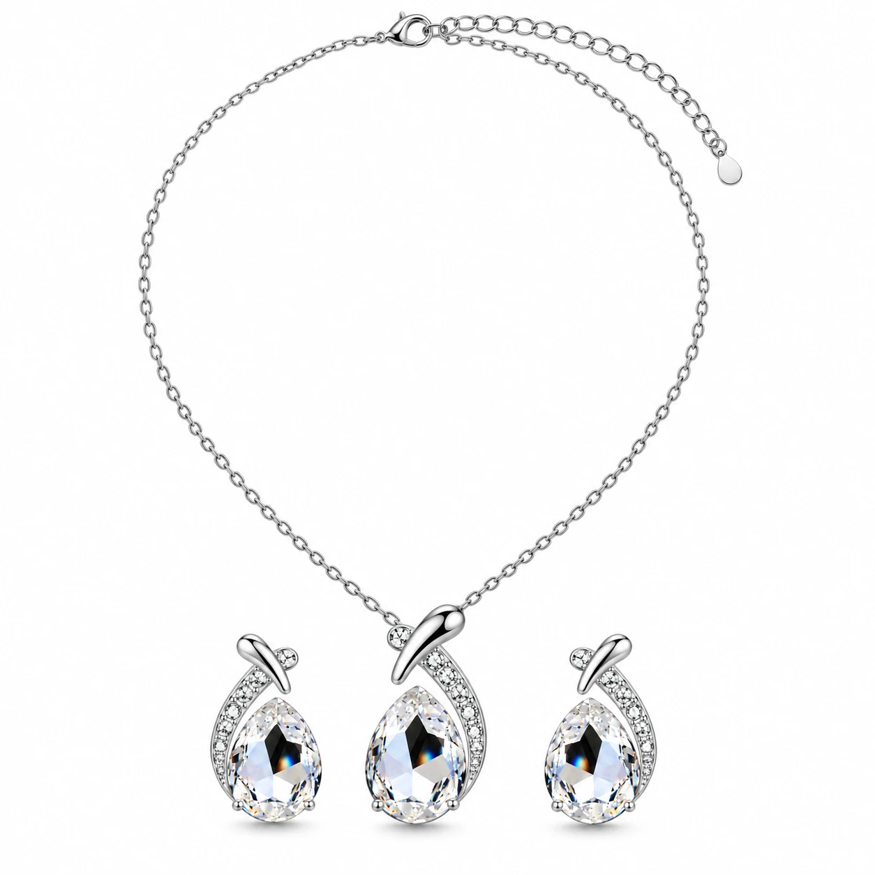 Conjunto Feminino de Colar e Brincos com Pedra em Formato de Gota