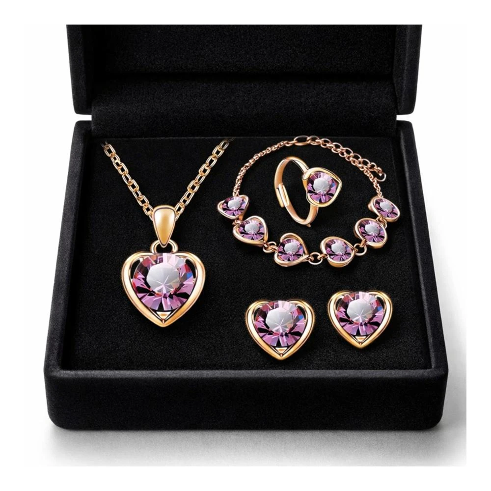 Colar Feminino Coração com Cristais Rosé Ajustável