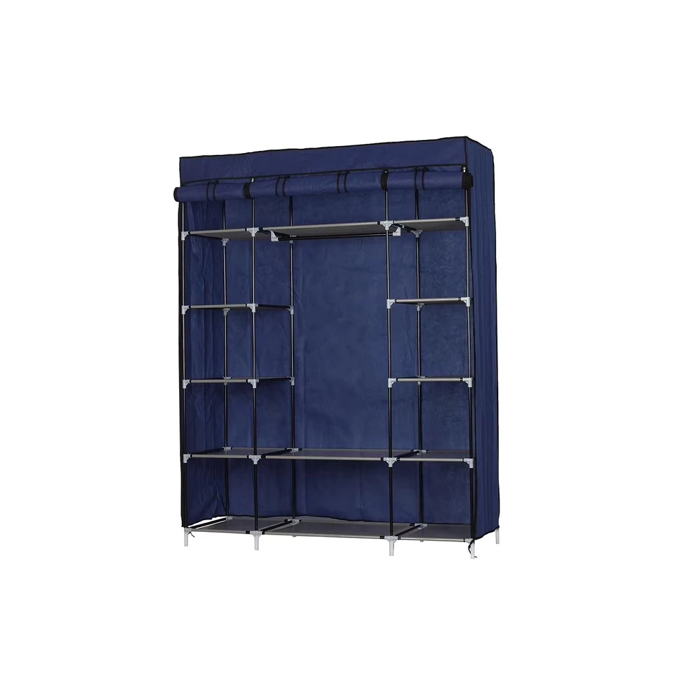Guarda-Roupa Portátil 5 Camadas com 12 Compartimentos e Cabideiro – Estrutura Metálica e Capa Protetora
