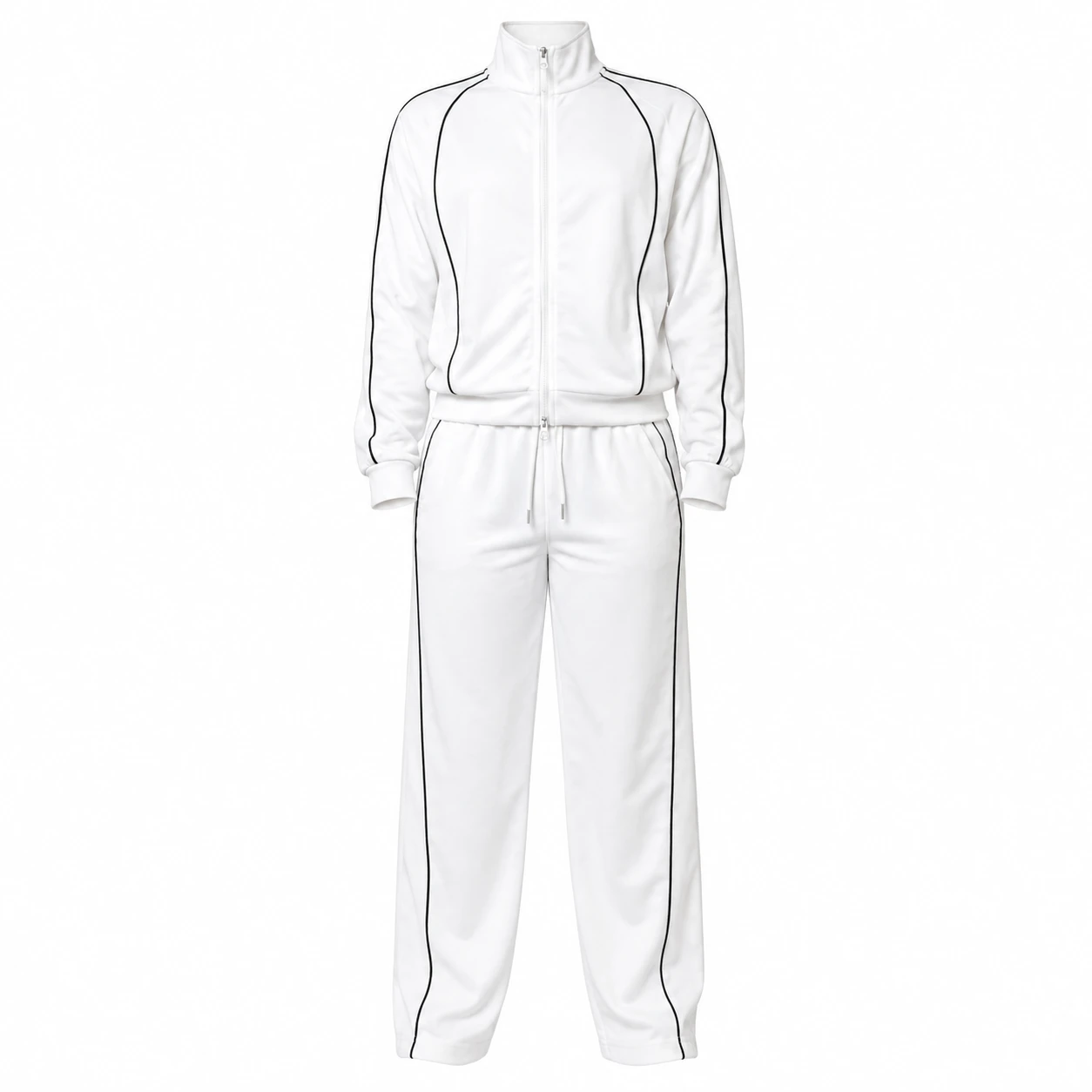 Conjunto Feminino Casual Branco com Detalhes em Linha Preta