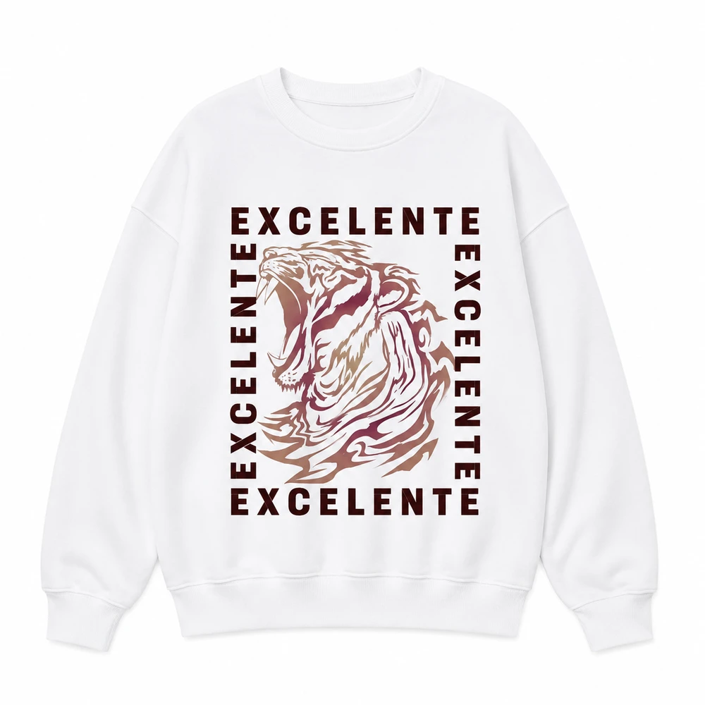 Sweatshirt Branca Excelente com Estampa de Tigre