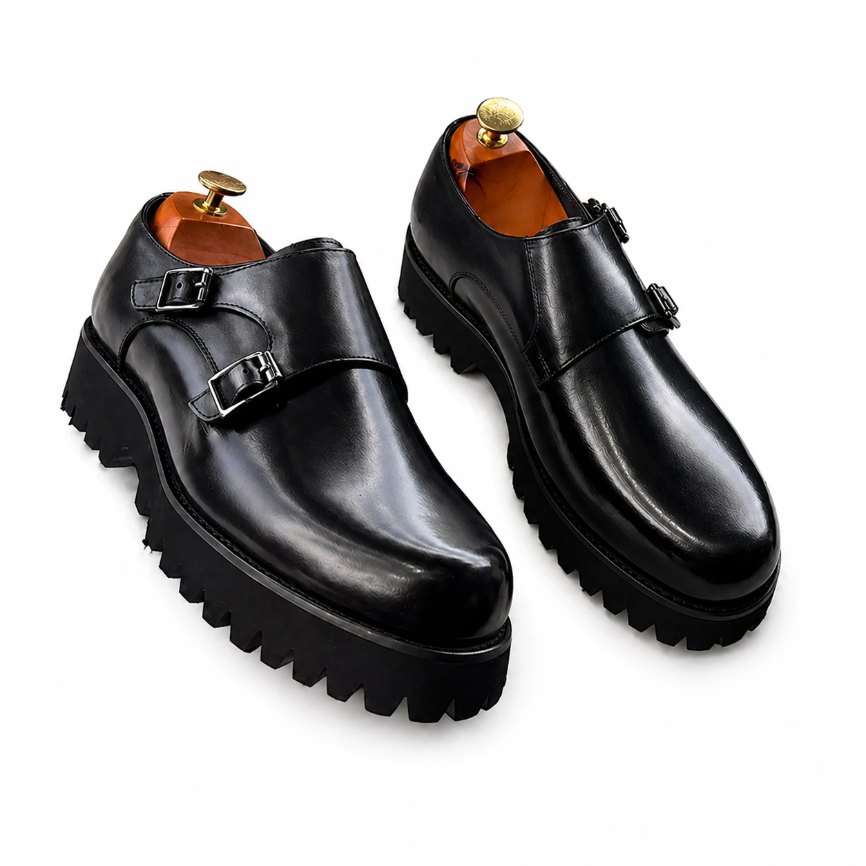 Sapato Masculino Zara Monk Strap Preto com Sola Tratorada