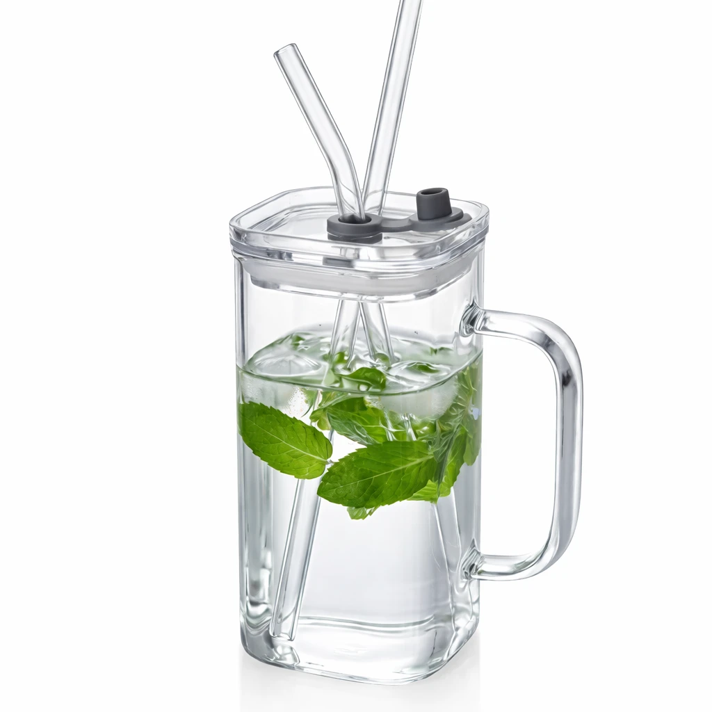 Copo de Vidro Canelado Aesthetic 250ml com Tampa e Canudo – Ripple Glass