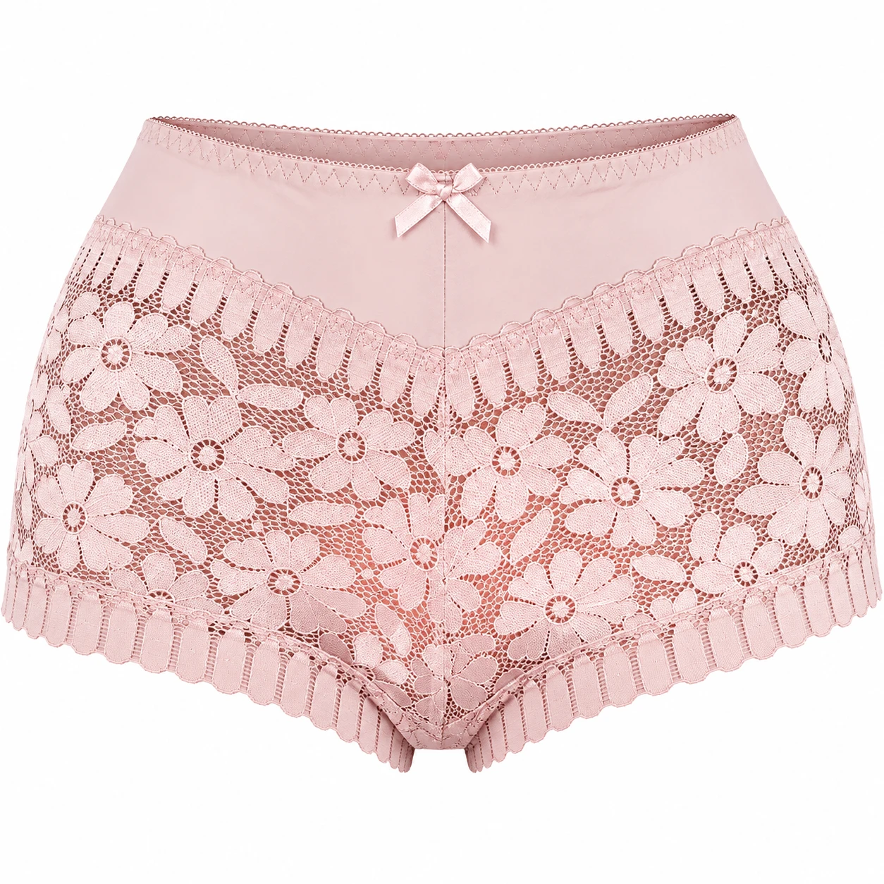 Cueca Feminina de Cintura Alta com Renda Floral – Branco, Preto e Rosa