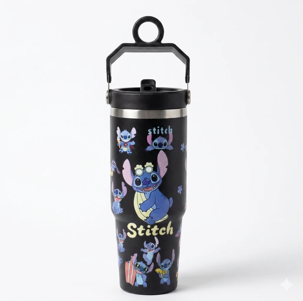 Copo Térmico Insulated Tumbler Stitch Disney - 30oz (887ml) com Alça e Canudo.