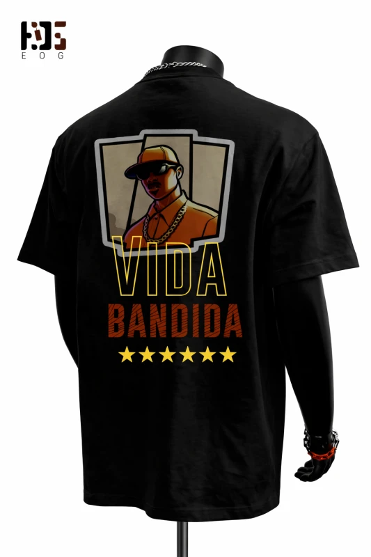 T-Shirt Masculina Streetwear “Vida Bandida” Preta – Camiseta 100% Algodão com Estampa Urbana Exclusiva