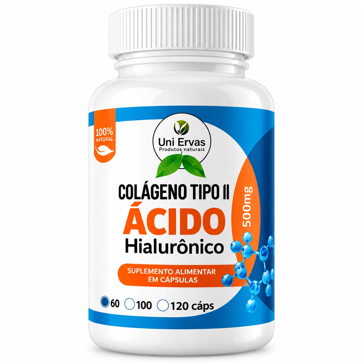 Colágeno Tipo II com Ácido Hialurónico Uni Ervas 500 mg