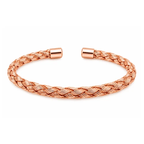 Pulseira de Punho Trançada Rose Gold com Design Aberto