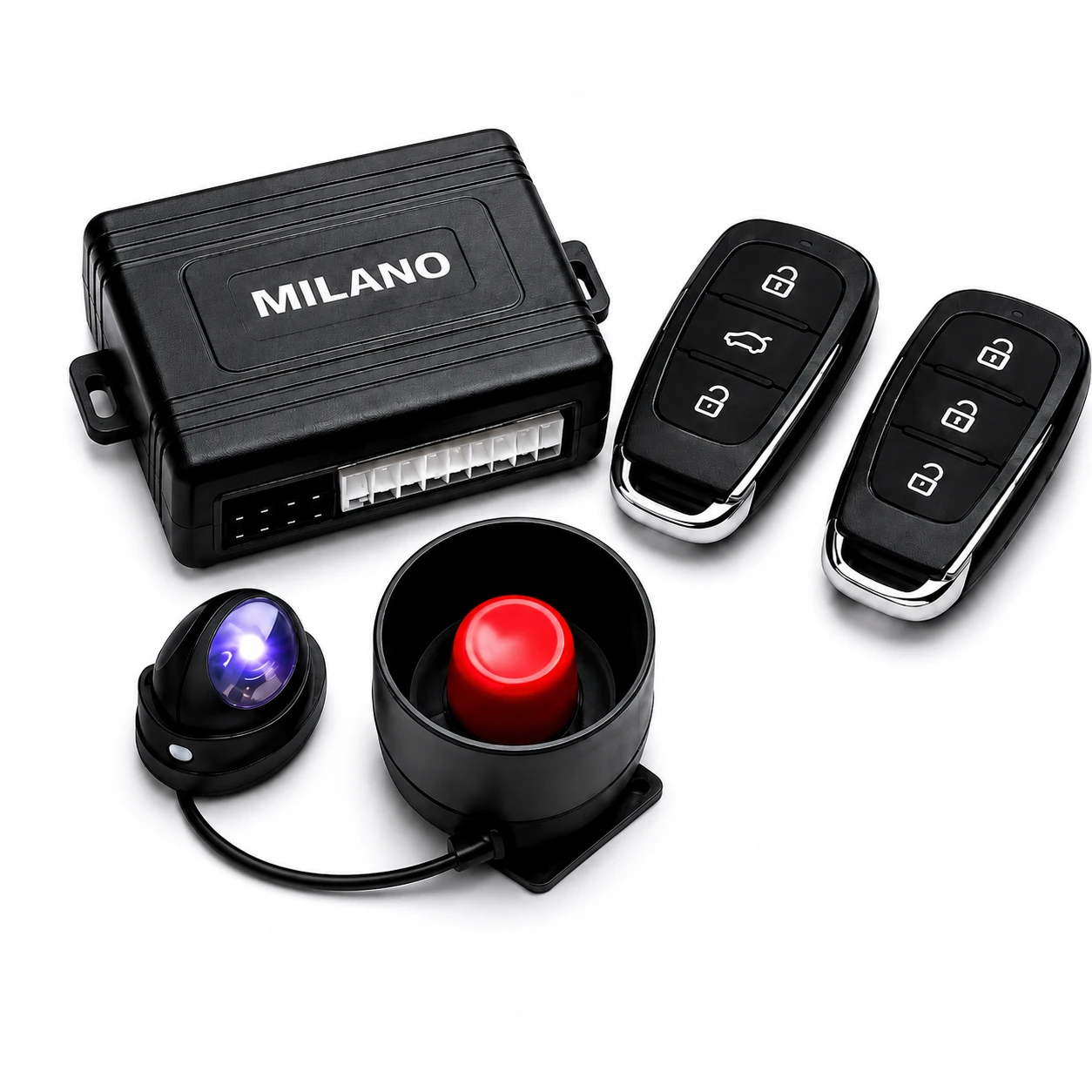 Alarme Automotivo Milano com Bloqueio de Motor e Dois Comandos(anti-roubo)