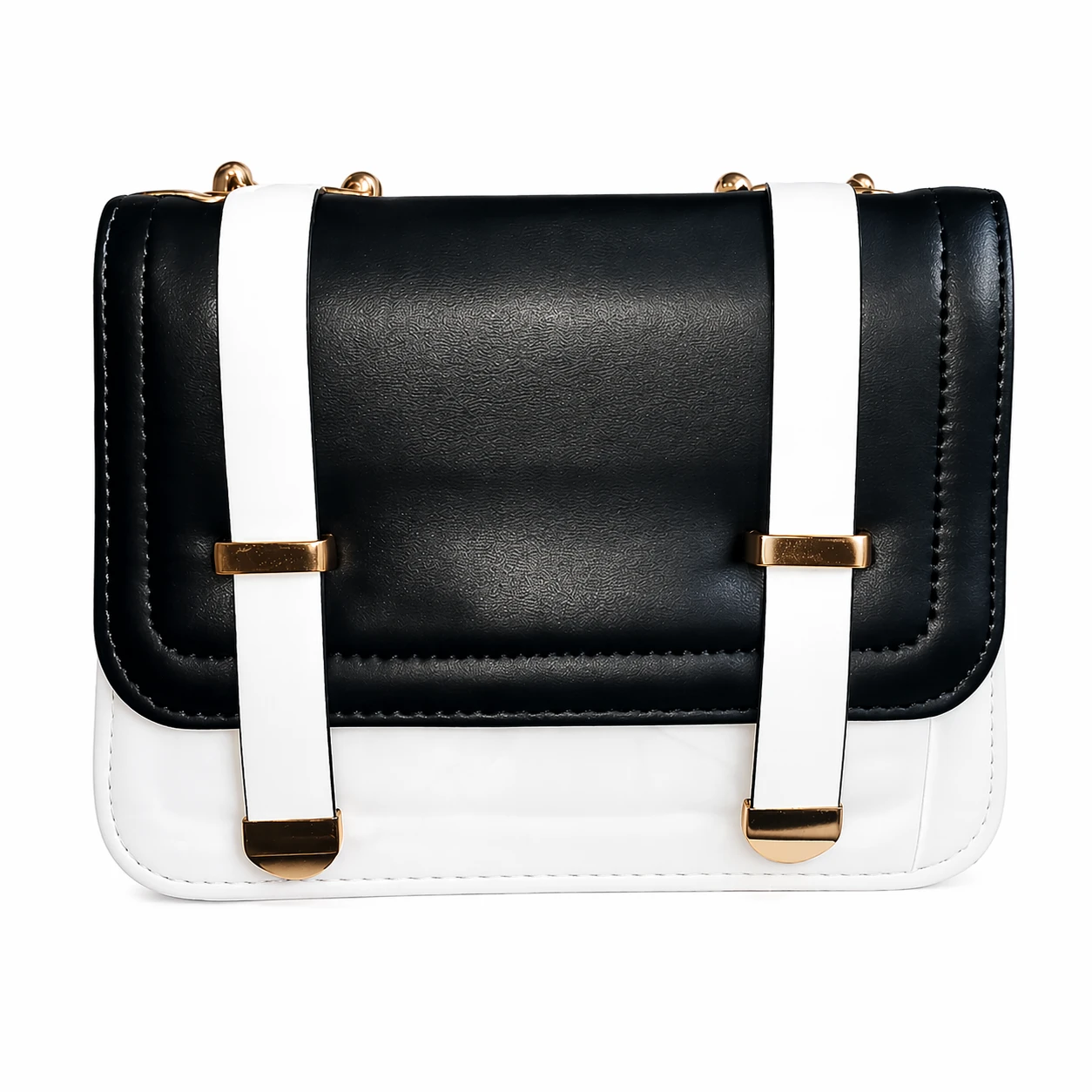 Bolsa Tiracolo Bicolor Elegance com Detalhes Dourados
