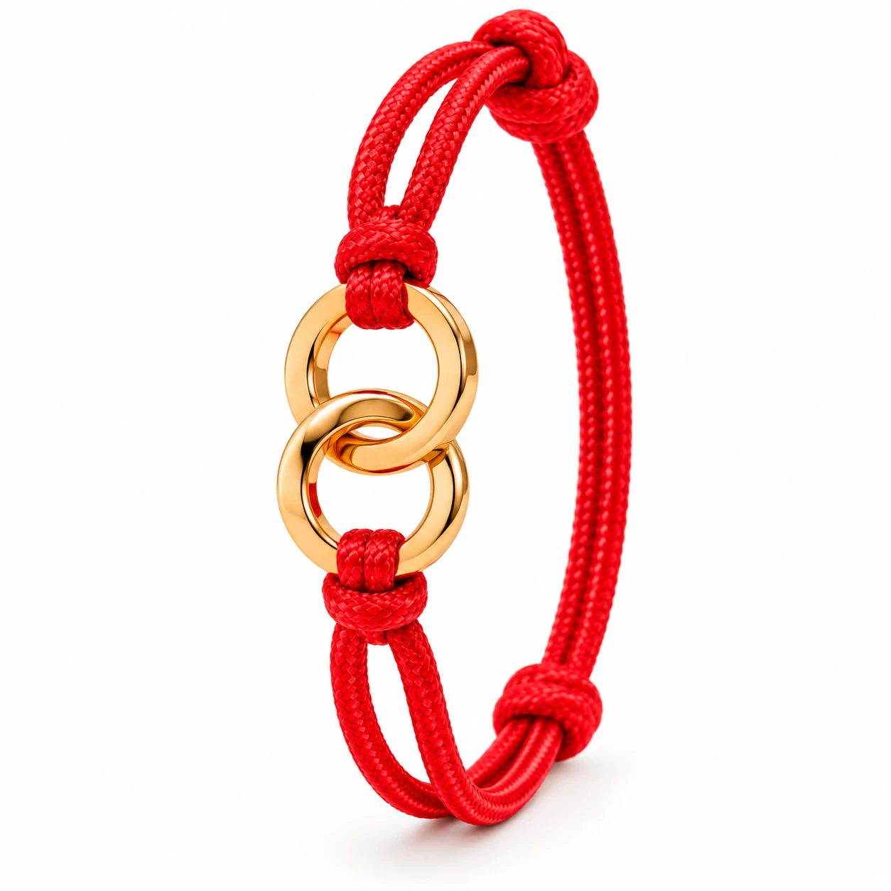 Pulseira de Corda com Anéis Entrelaçados – Vermelha e Preta