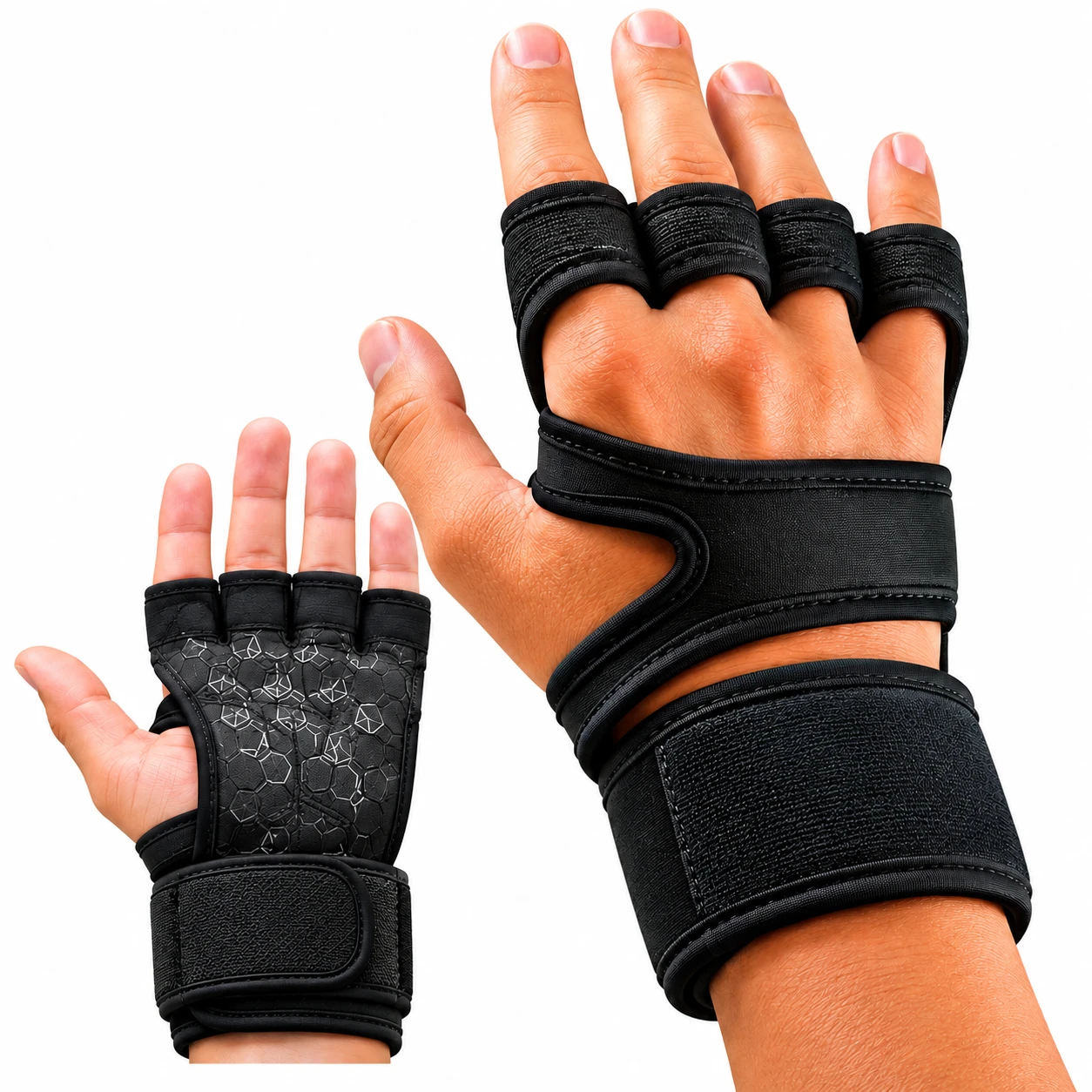 Luvas de Musculação com Suporte de Pulso – Pretas