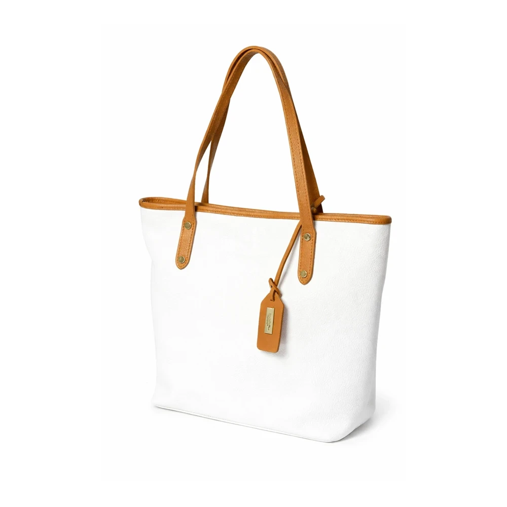 Bolsa Shopper em Couro Branco Grande com Alças Resistentes