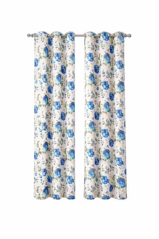 Cortina Blackout Floral Azul-Marinho Tony’s Collection 213cm – 90% Bloqueio de Luz com Ilhós