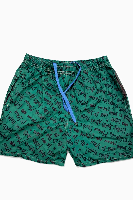 Calções Masculinos Estampados Verde com Cordão Ajustável