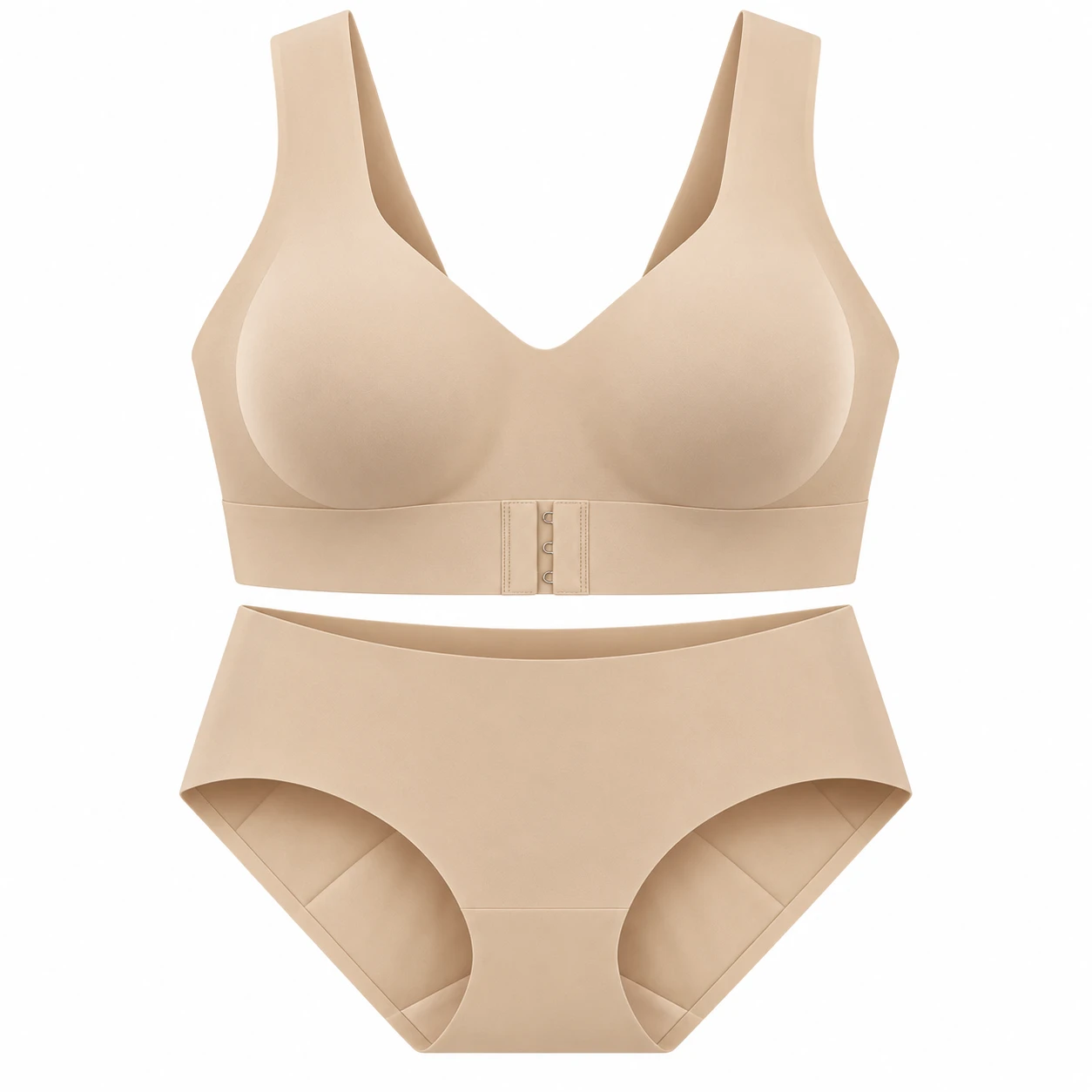 Conjunto Feminino de Sutiã Sem Aro e Cueca de Cintura Alta – Bege e Preto