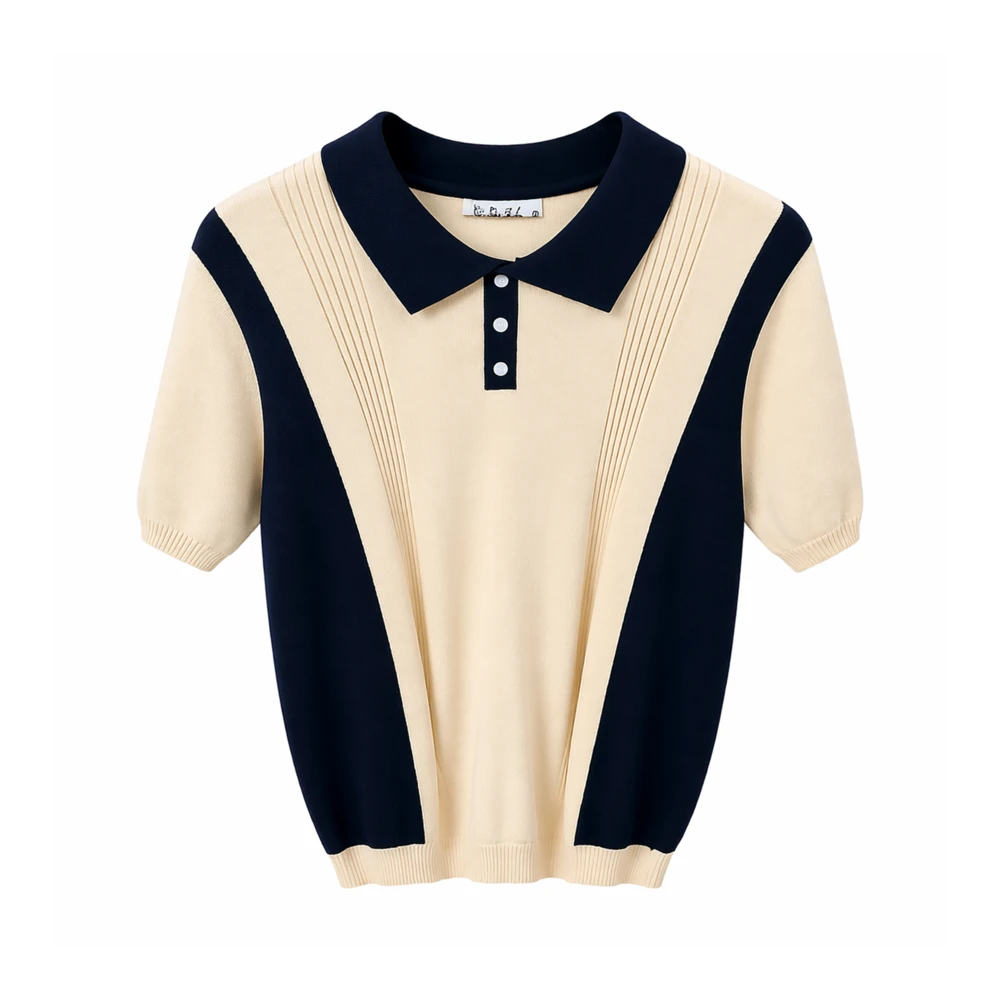 Polo Masculino Tricot Bicolor Premium (Verde & Bege)